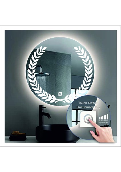 Dnr-Mirror 70 cm Günışığı Ledli Tasarım Kumlamalı Dokunmatik Tuşlu Banyo Aynası Makyaj Aynası Işıklı Ayna fırsatları