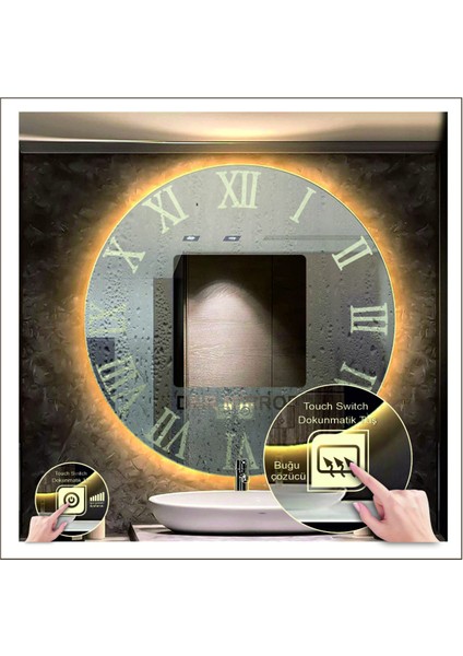 50 Cm Günışığı Ledli Tasarım Kumlamalı Dokunmatik Tuşlu Buğu Önleyicili Banyo Aynası Makyaj Aynası fiyatları