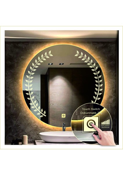 Dnr-Mirror 80 cm Günışığı Ledli Tasarım Kumlamalı Dokunmatik Tuşlu Banyo Aynası Makyaj Aynası Işıklı Ayna fiyatları