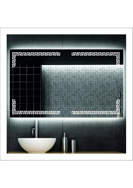 Dnr-Mirror65x90 Cm Beyaz Ledli Tasarım Kumlamalı Banyo Aynası Makyaj Aynası Işıklı Ayna