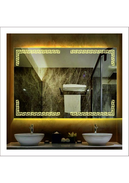 Dnr-Mirror65x90 Cm Beyaz Ledli Tasarım Kumlamalı Banyo Aynası Makyaj Aynası Işıklı Ayna