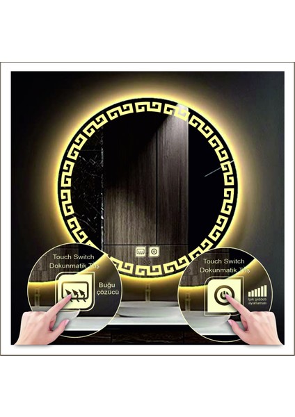 60 Cm Günışığı Ledli Tasarım Kumlamalı Dokunmatik Tuşlu Buğu Önleyicili Banyo Aynası Makyaj Aynası