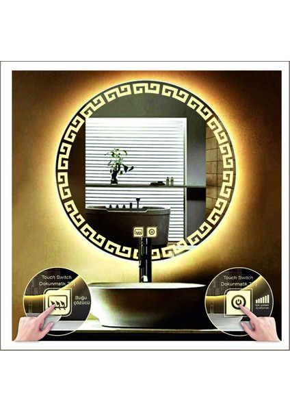 60 Cm Günışığı Ledli Tasarım Kumlamalı Dokunmatik Tuşlu Buğu Önleyicili Banyo Aynası Makyaj Aynası modelleri