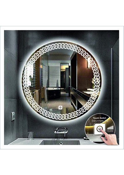 Dnr-Mirror 70 cm Günışığı Ledli Tasarım Kumlamalı Dokunmatik Tuşlu Banyo Aynası Makyaj Aynası Işıklı Ayna