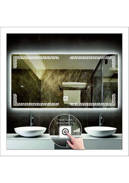 65x90 Cm Beyaz Ledli Tasarım Kumlamalı Dokunmatik Tuşlu Banyo Aynası Makyaj Aynası Işıklı Ayna modelleri