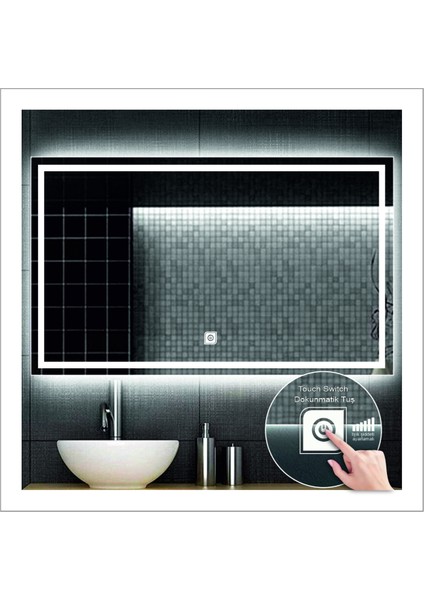 70x90 Cm Beyaz Ledli Tasarım Kumlamalı Dokunmatik Tuşlu Banyo Aynası Makyaj Aynası Işıklı Ayna fiyatları