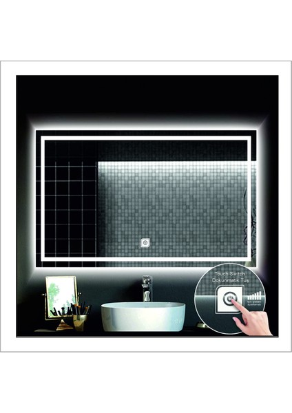 70x90 Cm Beyaz Ledli Tasarım Kumlamalı Dokunmatik Tuşlu Banyo Aynası Makyaj Aynası Işıklı Ayna fırsatları