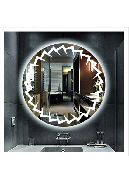 60 Cm Beyaz Ledli Tasarım Kumlamalı Banyo Aynası Makyaj Aynası Işıklı Ayna