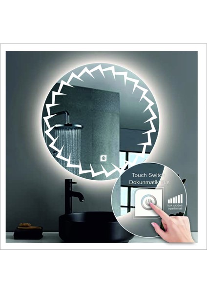 Dnr-Mirror 80 cm Günışığı Ledli Tasarım Kumlamalı Dokunmatik Tuşlu Banyo Aynası Makyaj Aynası Işıklı Ayna indirimleri