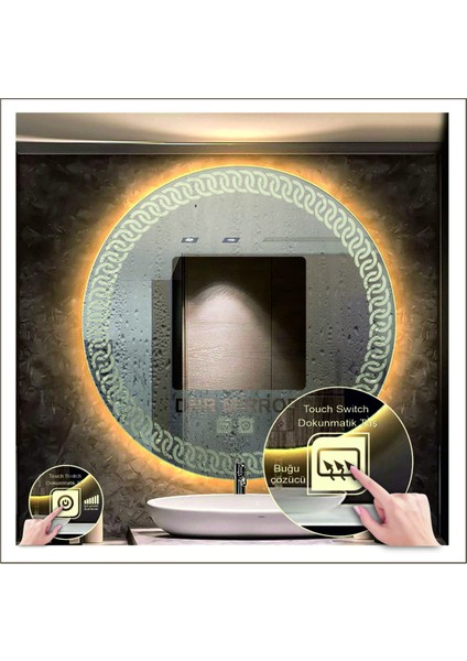 60 Cm Günışığı Ledli Tasarım Kumlamalı Dokunmatik Tuşlu Buğu Önleyicili Banyo Aynası Makyaj Aynası fiyatları