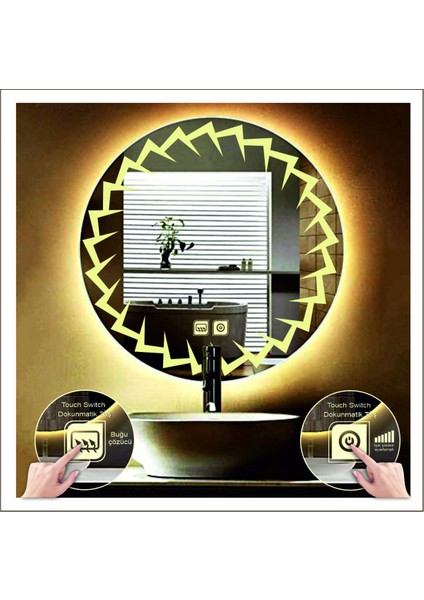 55 Cm Günışığı Ledli Tasarım Kumlamalı Dokunmatik Tuşlu Buğu Önleyicili Banyo Aynası Makyaj Aynası