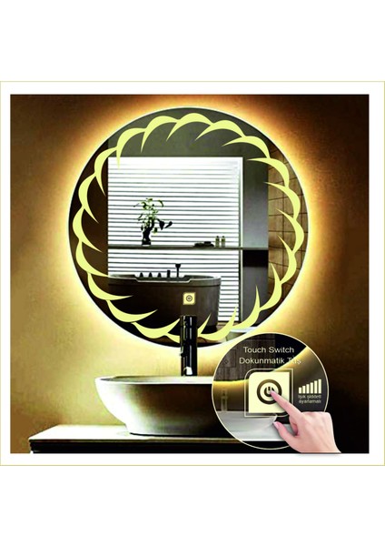 55 Cm Günışığı Ledli Tasarım Kumlamalı Dokunmatik Tuşlu Banyo Aynası Makyaj Aynası Işıklı Ayna modelleri