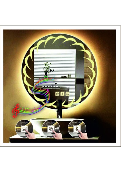 90 Cm Beyaz Ledli Tasarım Kumlamalı Dokunmatik Bluetoothlu Buğu Önleyicili Banyo Aynası Makyaj Ayna modelleri