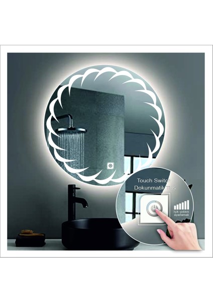 Dnr-Mirror 80 cm Beyaz Ledli Tasarım Kumlamalı Dokunmatik Tuşlu Banyo Aynası Makyaj Aynası Işıklı Ayna fiyatları