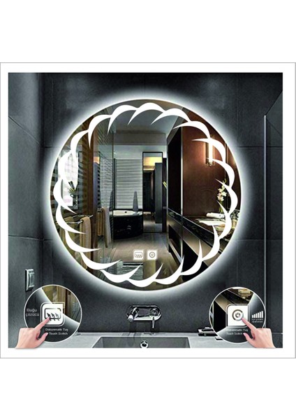 60 Cm Günışığı Ledli Tasarım Kumlamalı Dokunmatik Tuşlu Buğu Önleyicili Banyo Aynası Makyaj Aynası fırsatları