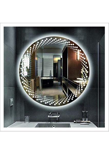 Dnr-Mirror 80 cm Beyaz Ledli Tasarım Kumlamalı Banyo Aynası Makyaj Aynası Işıklı Ayna