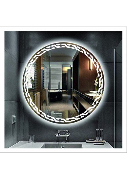 60 Cm Beyaz Ledli Tasarım Kumlamalı Banyo Aynası Makyaj Aynası Işıklı Ayna