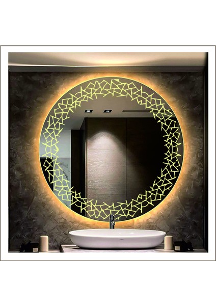 Dnr-Mirror 80 cm Beyaz Ledli Tasarım Kumlamalı Banyo Aynası Makyaj Aynası Işıklı Ayna indirimleri