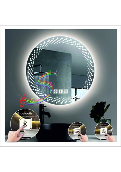 60 Cm Beyaz Ledli Tasarım Kumlamalı Dokunmatik Bluetoothlu Buğu Önleyicili Banyo Aynası Makyaj Ayna fiyatları
