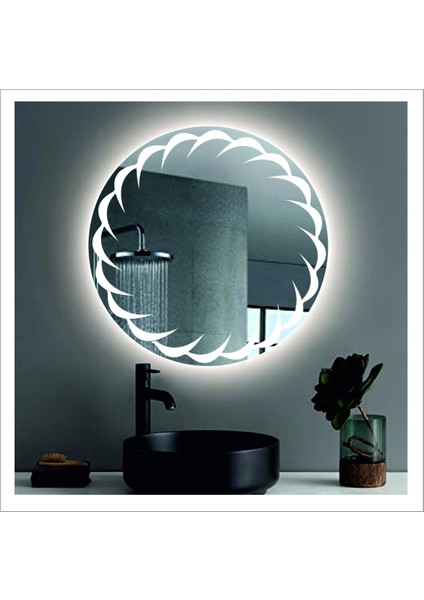 Dnr-Mirror 80 cm Beyaz Ledli Tasarım Kumlamalı Banyo Aynası Makyaj Aynası Işıklı Ayna fiyatları