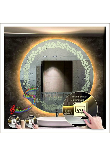90 Cm Günışığı Ledli Tasarım Kumlamalı Dokunmatik Bluetoothlu Buğu Önleyicili Makyaj Banyo Aynası fiyatları