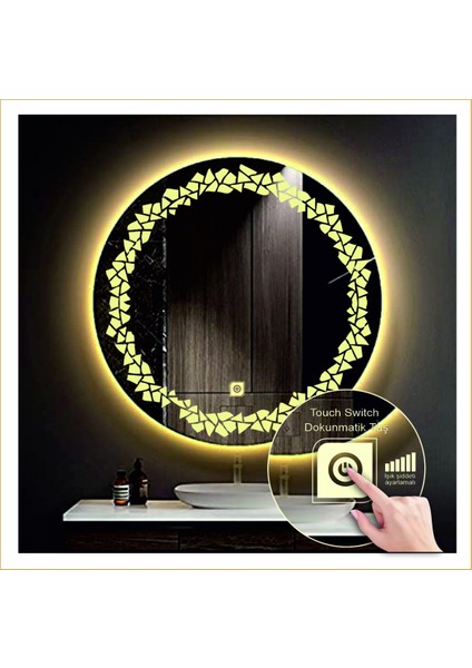 Dnr-Mirror 80 cm Günışığı Ledli Tasarım Kumlamalı Dokunmatik Tuşlu Banyo Aynası Makyaj Aynası Işıklı Ayna modelleri