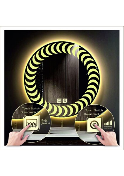 Dnr-Mirror 70 cm Beyaz Ledli Tasarım Kumlamalı Dokunmatik Tuşlu Buğu Önleyicili Banyo Aynası Makyaj Aynası indirimleri