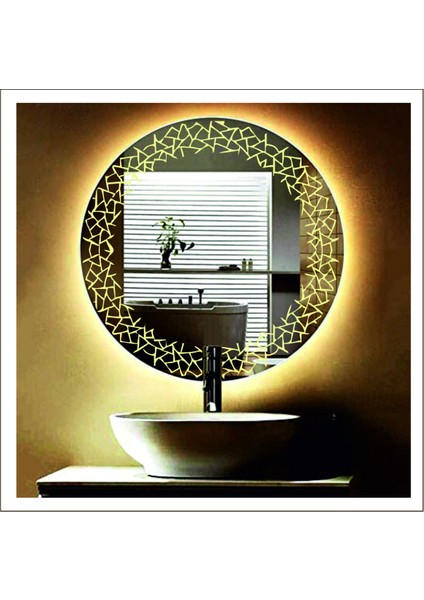 90 Cm Günışığı Ledli Tasarım Kumlamalı Banyo Aynası Makyaj Aynası Işıklı Ayna