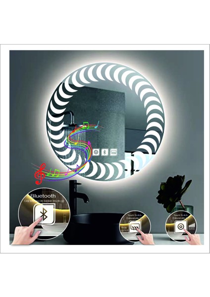 90 Cm Beyaz Ledli Tasarım Kumlamalı Dokunmatik Bluetoothlu Buğu Önleyicili Banyo Aynası Makyaj Ayna fiyatları