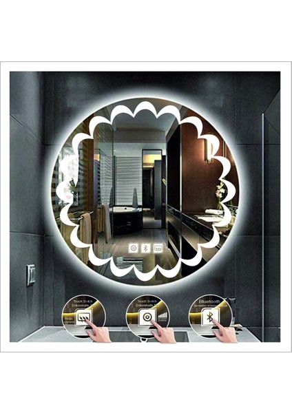 Dnr-Mirror 80 cm Günışığı Ledli Tasarım Kumlamalı Dokunmatik Bluetoothlu Buğu Önleyicili Makyaj Banyo Aynası fırsatları