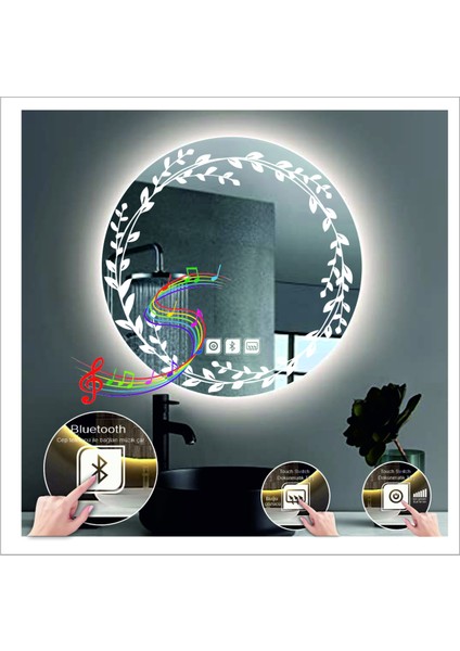 Dnr-Mirror 70 cm Beyaz Ledli Tasarım Kumlamalı Dokunmatik Bluetoothlu Buğu Önleyicili Banyo Aynası Makyaj Ayna fiyatları