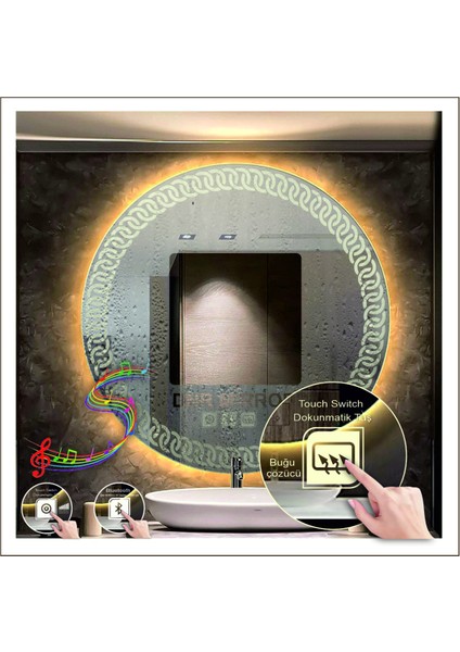 55 Cm Beyaz Ledli Tasarım Kumlamalı Dokunmatik Bluetoothlu Buğu Önleyicili Banyo Aynası Makyaj Ayna fırsatları