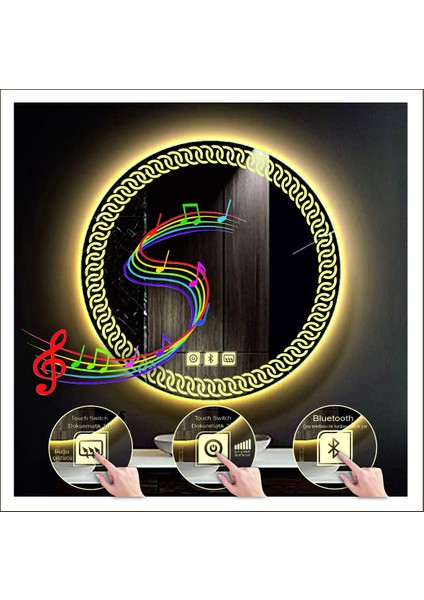 55 Cm Beyaz Ledli Tasarım Kumlamalı Dokunmatik Bluetoothlu Buğu Önleyicili Banyo Aynası Makyaj Ayna indirimleri