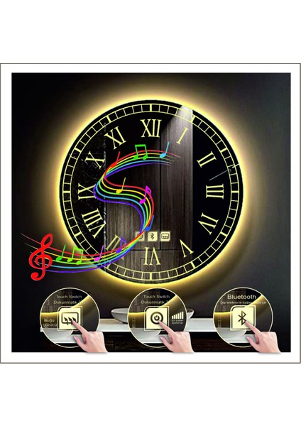 60 Cm Günışığı Ledli Tasarım Kumlamalı Dokunmatik Bluetoothlu Buğu Önleyicili Makyaj Banyo Aynası