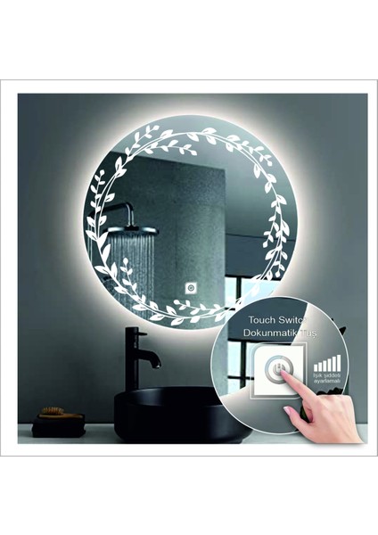 Dnr-Mirror 70 cm Günışığı Ledli Tasarım Kumlamalı Dokunmatik Tuşlu Banyo Aynası Makyaj Aynası Işıklı Ayna indirimleri