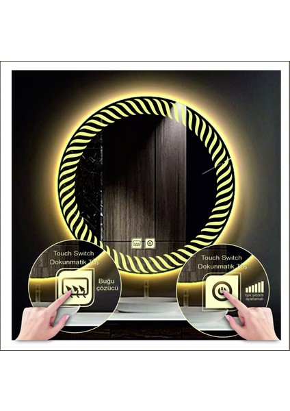 Dnr-Mirror 80 cm Beyaz Ledli Tasarım Kumlamalı Dokunmatik Tuşlu Buğu Önleyicili Banyo Aynası Makyaj Aynası modelleri