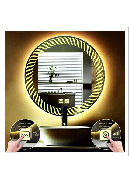 Dnr-Mirror 80 cm Beyaz Ledli Tasarım Kumlamalı Dokunmatik Tuşlu Buğu Önleyicili Banyo Aynası Makyaj Aynası indirimleri