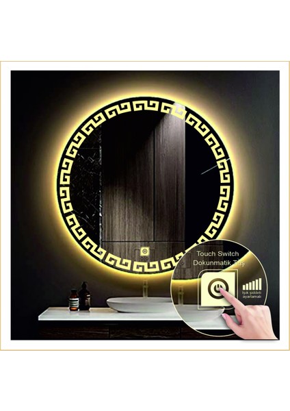 Dnr-Mirror 80 cm Günışığı Ledli Tasarım Kumlamalı Dokunmatik Tuşlu Banyo Aynası Makyaj Aynası Işıklı Ayna