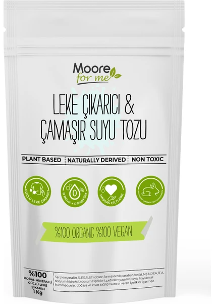 Moore For Me Doğal Mineralli  Vegan Güçlü Leke Çıkarıcı ve Çamaşır Suyu Tozu 1 kg