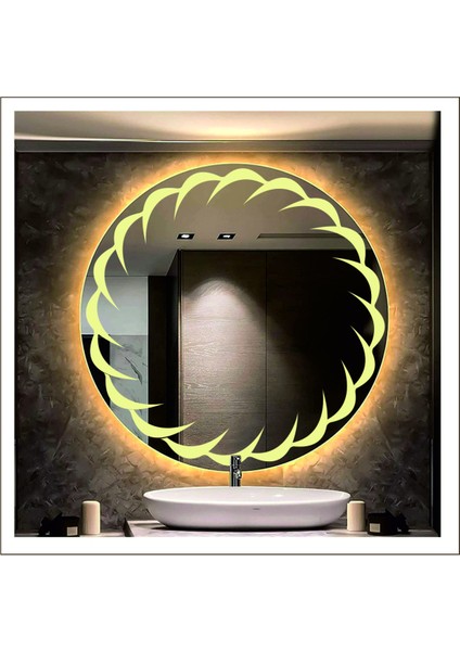 Dnr-Mirror 70 cm Beyaz Ledli Tasarım Kumlamalı Banyo Aynası Makyaj Aynası Işıklı Ayna modelleri