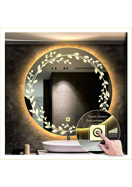 Dnr-Mirror 80 cm Beyaz Ledli Tasarım Kumlamalı Dokunmatik Tuşlu Banyo Aynası Makyaj Aynası Işıklı Ayna fırsatları