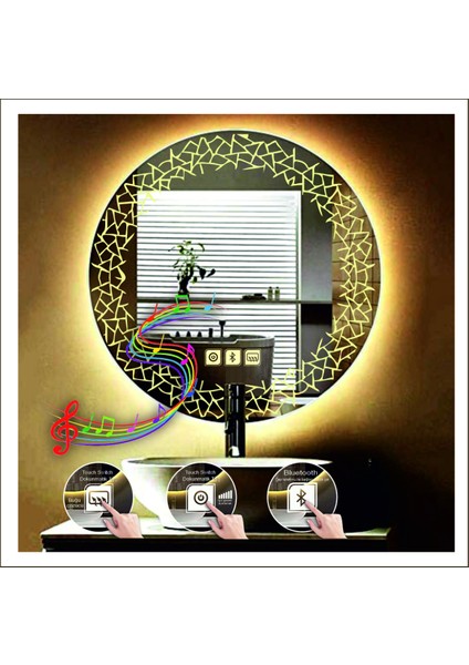 Dnr-Mirror 70 cm Beyaz Ledli Tasarım Kumlamalı Dokunmatik Bluetoothlu Buğu Önleyicili Banyo Aynası Makyaj Ayna fırsatları