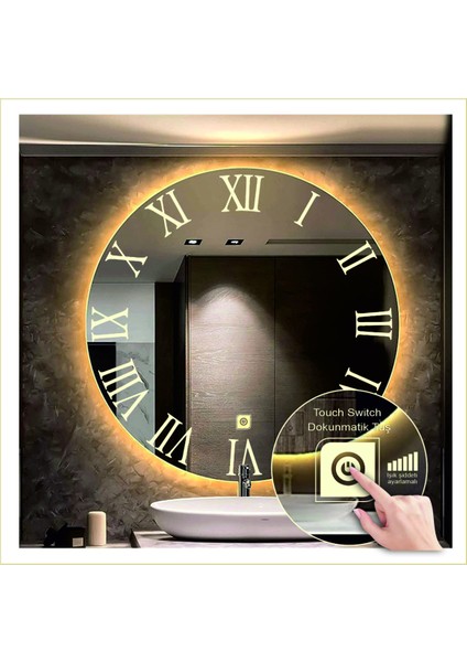 Dnr-Mirror 80 cm Beyaz Ledli Tasarım Kumlamalı Dokunmatik Tuşlu Banyo Aynası Makyaj Aynası Işıklı Ayna fırsatları