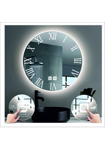 Dnr-Mirror 80 cm Beyaz Ledli Tasarım Kumlamalı Dokunmatik Tuşlu Buğu Önleyicili Banyo Aynası Makyaj Aynası fiyatları