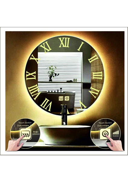 Dnr-Mirror 80 cm Beyaz Ledli Tasarım Kumlamalı Dokunmatik Tuşlu Buğu Önleyicili Banyo Aynası Makyaj Aynası indirimleri