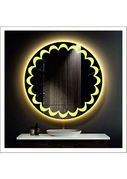 Dnr-Mirror 70 cm Beyaz Ledli Tasarım Kumlamalı Banyo Aynası Makyaj Aynası Işıklı Ayna modelleri