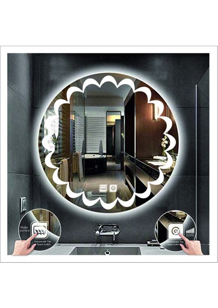 55 Cm Günışığı Ledli Tasarım Kumlamalı Dokunmatik Tuşlu Buğu Önleyicili Banyo Aynası Makyaj Aynası fırsatları