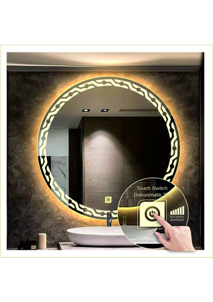 Dnr-Mirror 70 cm Günışığı Ledli Tasarım Kumlamalı Dokunmatik Tuşlu Banyo Aynası Makyaj Aynası Işıklı Ayna modelleri