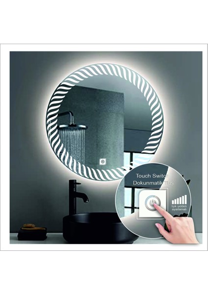 Dnr-Mirror 80 cm Günışığı Ledli Tasarım Kumlamalı Dokunmatik Tuşlu Banyo Aynası Makyaj Aynası Işıklı Ayna indirimleri