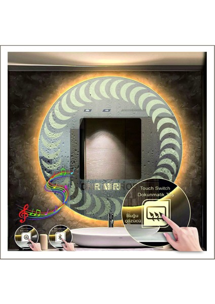 90 Cm Günışığı Ledli Tasarım Kumlamalı Dokunmatik Bluetoothlu Buğu Önleyicili Makyaj Banyo Aynası fiyatları